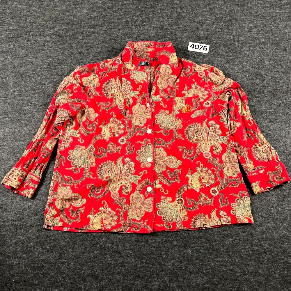 Lauren Ralph Lauren Pajama Top‎ Womens XL Multi Paisley Sateen Cotton Sleepwear